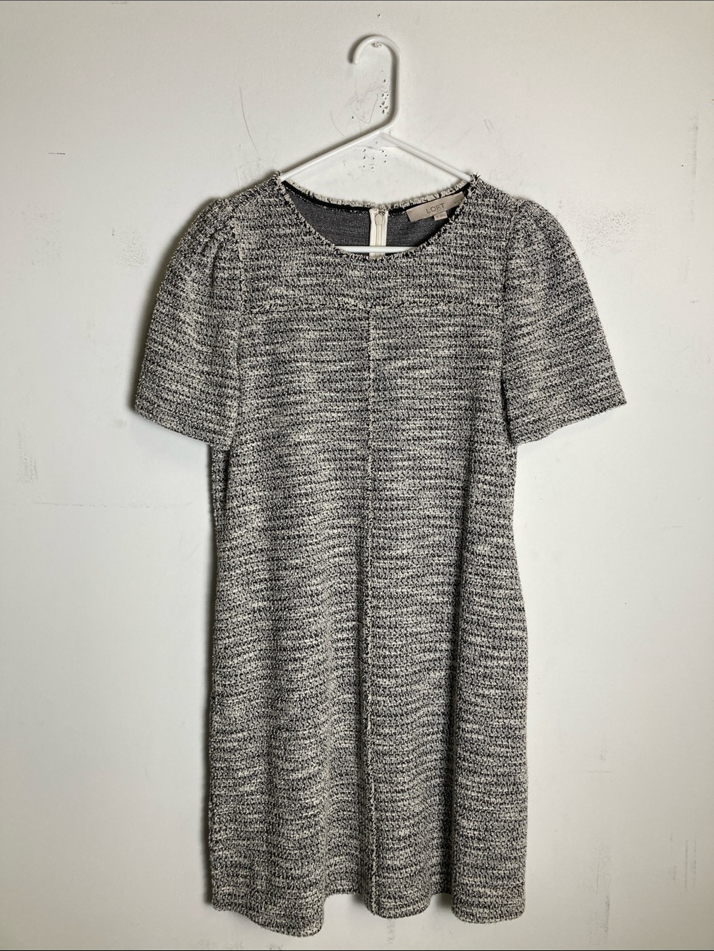 LOFT Heather Gray Textured Knit Midi Dress